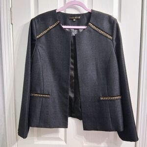 Preston & York Jacket Blazer Black With Gold Trim Size 16